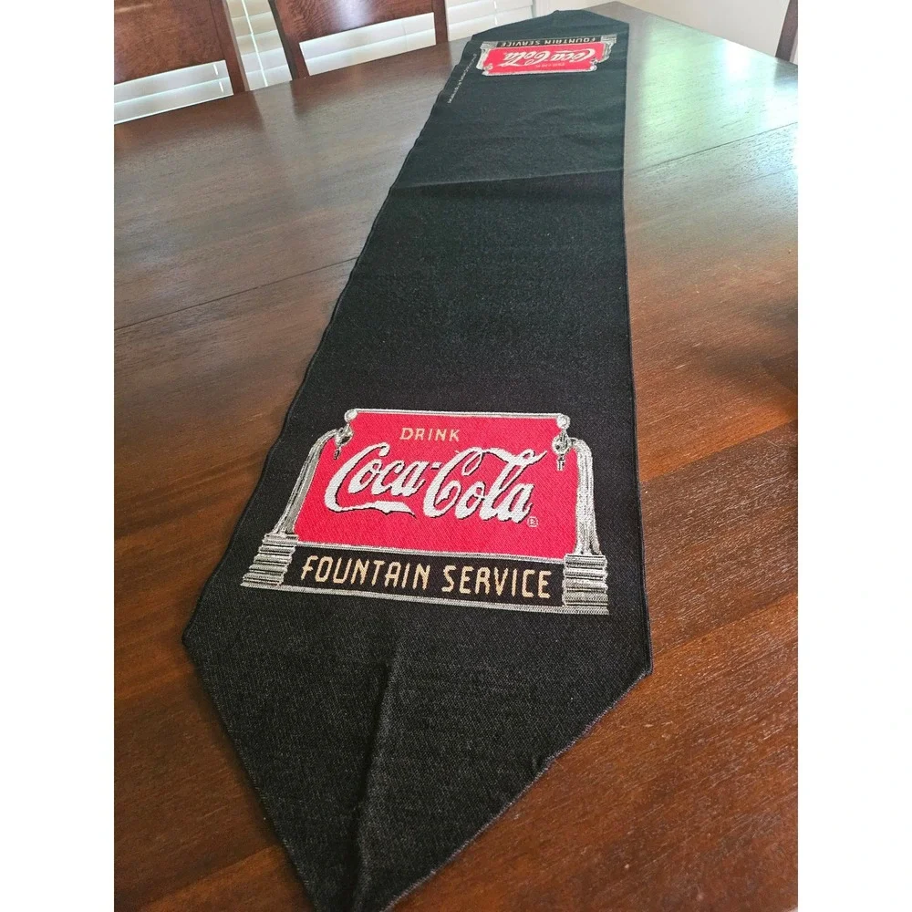 Coca-Cola Table Runner Home Decor Black Red Vintage Fountain Service Tapestry